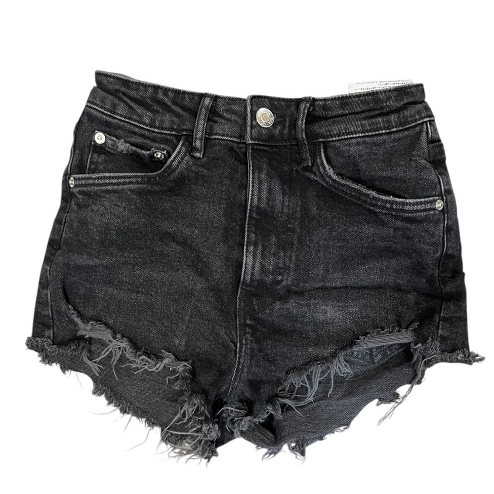 Zara Black Distressed cutoff Jean Shorts denim casual every day summer - Picture 2 of 4
